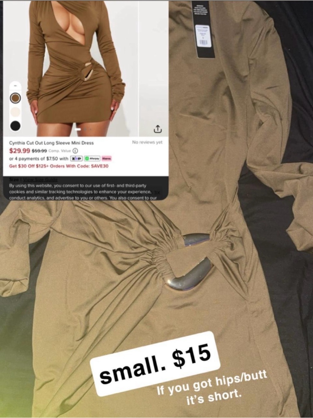 Fashion Nova Olive Green Cut-Out Long Sleeve Mini Dress